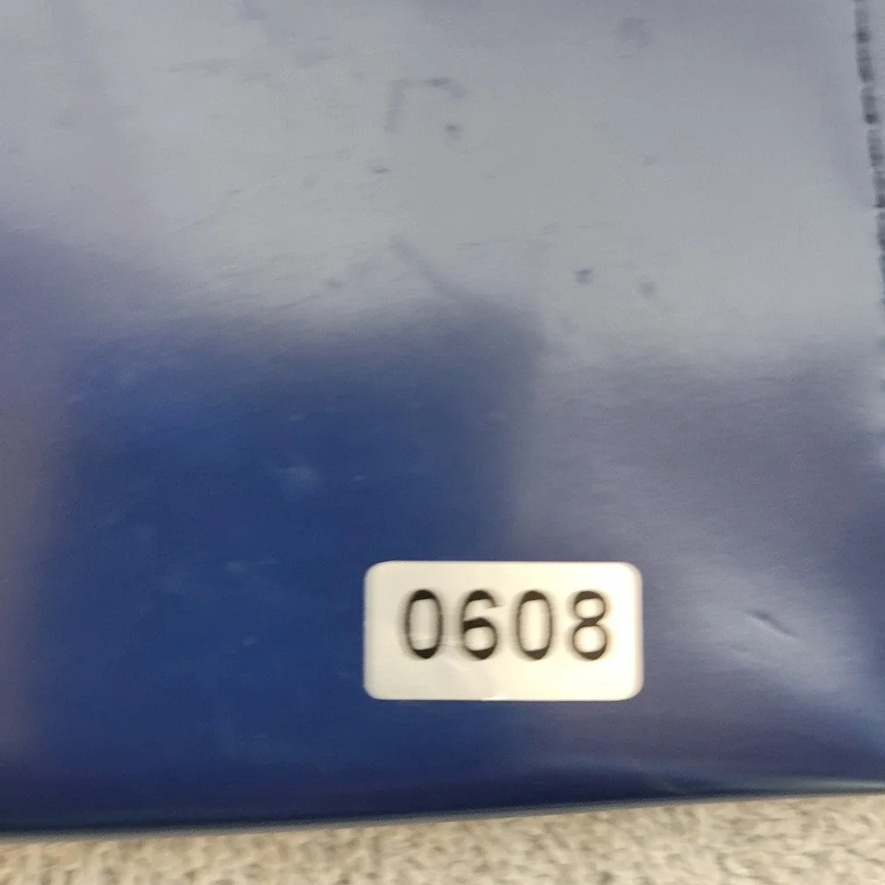 Mugler Parfums Navy Blue Patent Vinyl Cosmetic Pouch Bag Embossed Logo Star Pull
